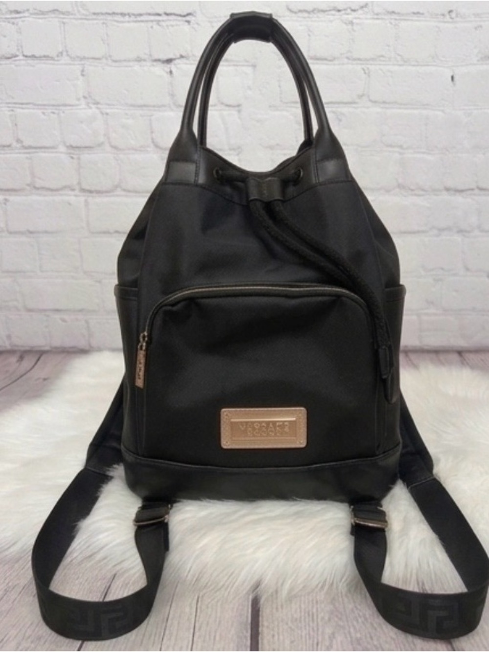 Versace Parfums Black Women's Drawstring Backpack Purse - Chic Everyday Bag - Picture 4 of 6